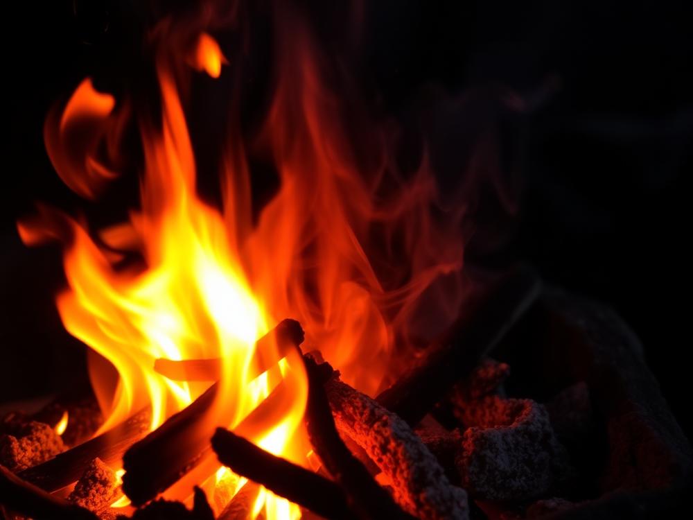 Fogo de chão aceso com lenha e costelas espetadas ao redor